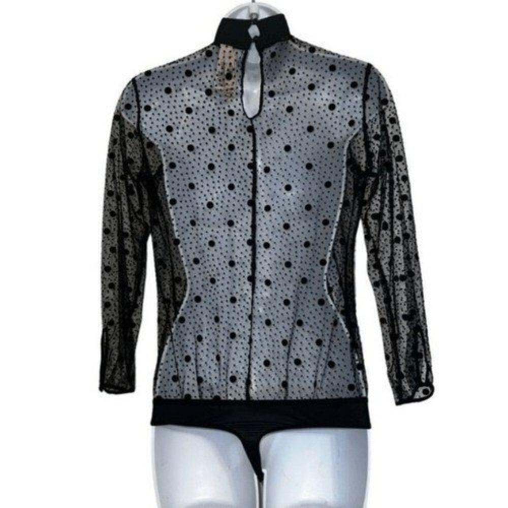 🆕 VICTORIA'S SECRET Black Sheer Mesh Polka Dot Mock Neck Bodysuit NWT $69 XS - Picture 6 of 8